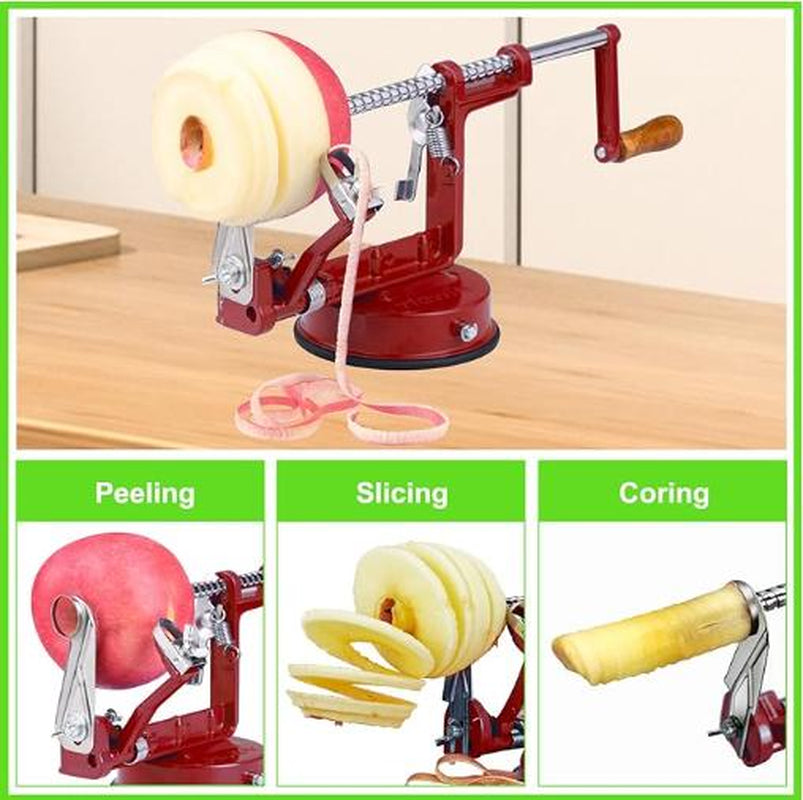 Corer, Long Lasting Chrome Cast Magnesium Alloy Slicer Corer with Stainless Steel Blades and Powerful Suction Base for and Potato(Deep Red) Kitchen Handy Utensils Traditional Apple Peeler Apple Slicer Saladchopper V Egg Fruit