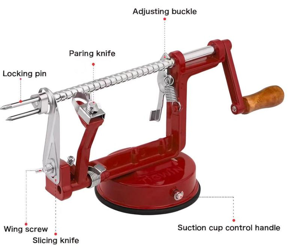 Corer, Long Lasting Chrome Cast Magnesium Alloy Slicer Corer with Stainless Steel Blades and Powerful Suction Base for and Potato(Deep Red) Kitchen Handy Utensils Traditional Apple Peeler Apple Slicer Saladchopper V Egg Fruit