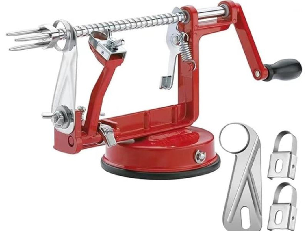 Corer, Long Lasting Chrome Cast Magnesium Alloy Slicer Corer with Stainless Steel Blades and Powerful Suction Base for and Potato(Deep Red) Kitchen Handy Utensils Traditional Apple Peeler Apple Slicer Saladchopper V Egg Fruit