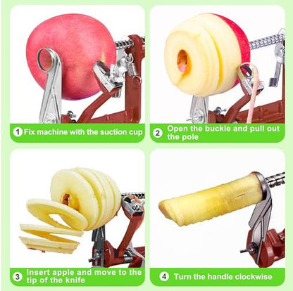 Corer, Long Lasting Chrome Cast Magnesium Alloy Slicer Corer with Stainless Steel Blades and Powerful Suction Base for and Potato(Deep Red) Kitchen Handy Utensils Traditional Apple Peeler Apple Slicer Saladchopper V Egg Fruit
